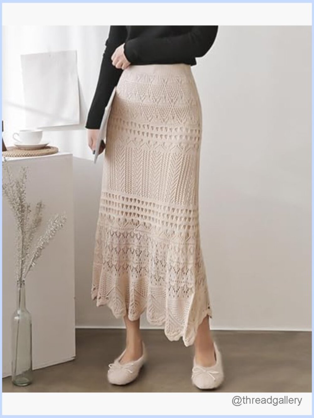 Crochet Knitted High Waist Hollow Out Lined Flowy Lace Maxi Skirt - Picture 5 of 7